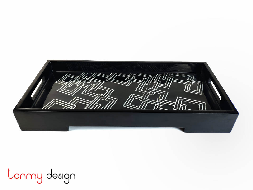 Rectangular lacquer tray with zigzag handle 22*45*H5.5cm
